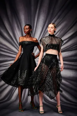 Off the Shoulder Dress with Sequin Mesh Detail