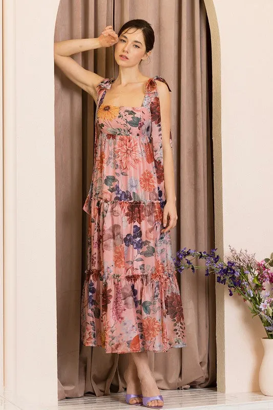 Ophelia Organza Floral Tiered Maxi Dress