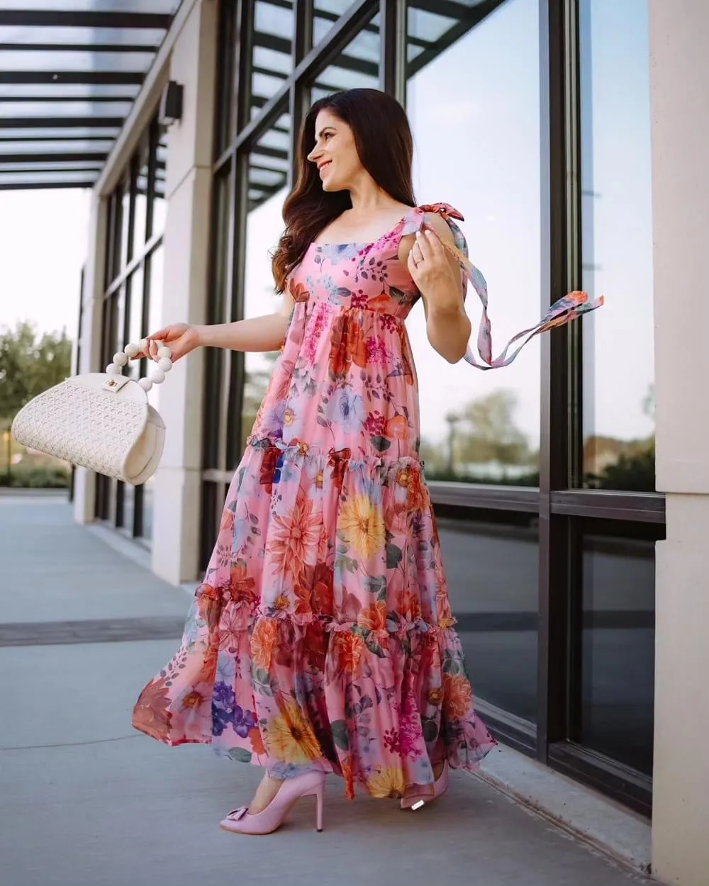 Ophelia Organza Floral Tiered Maxi Dress
