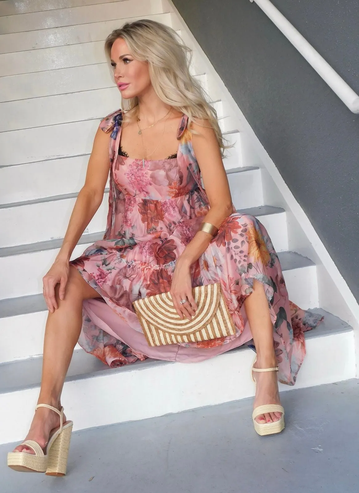 Ophelia Organza Floral Tiered Maxi Dress
