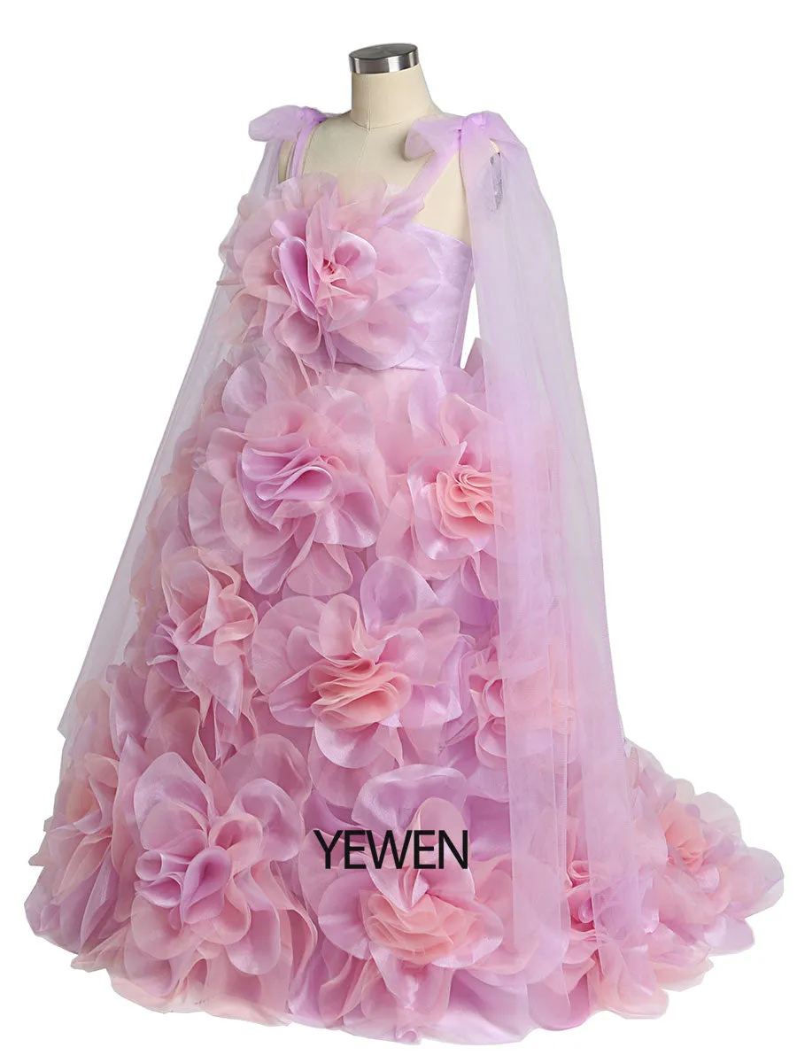 Organza 3D Flower First Communion Dresses for Girls Flower Girl Dresses Princess Party Dress Photo Shooting Dress YW220308-1