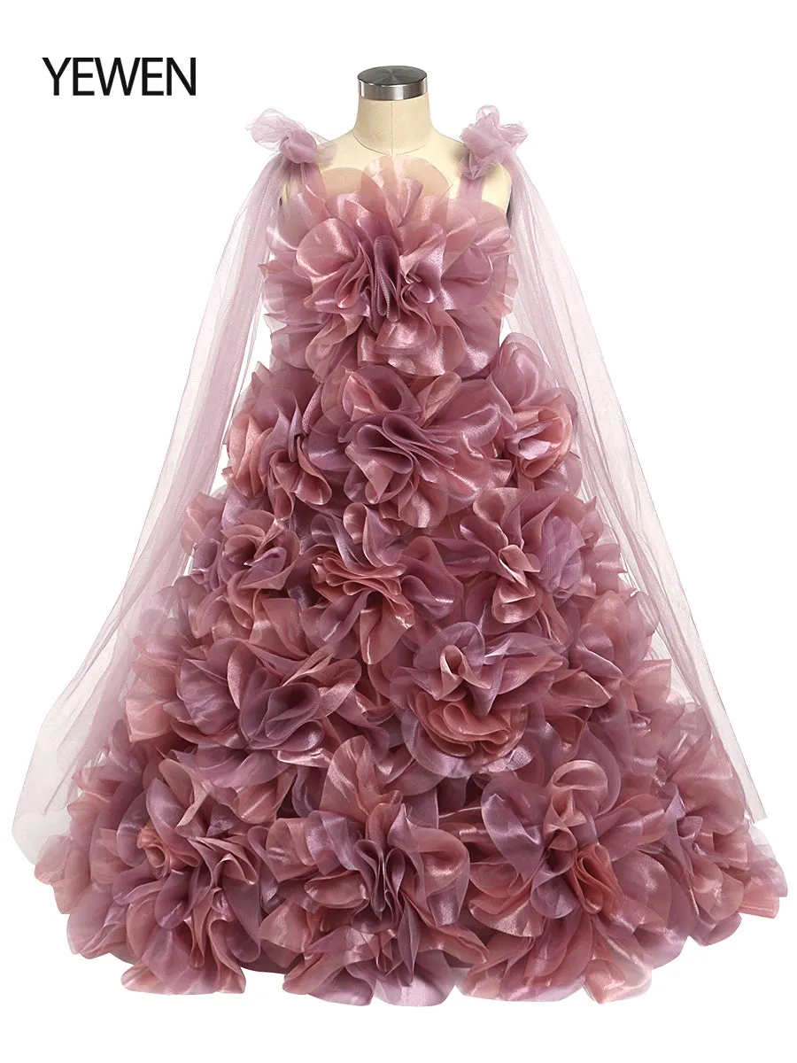 Organza 3D Flower First Communion Dresses for Girls Flower Girl Dresses Princess Party Dress Photo Shooting Dress YW220308-1