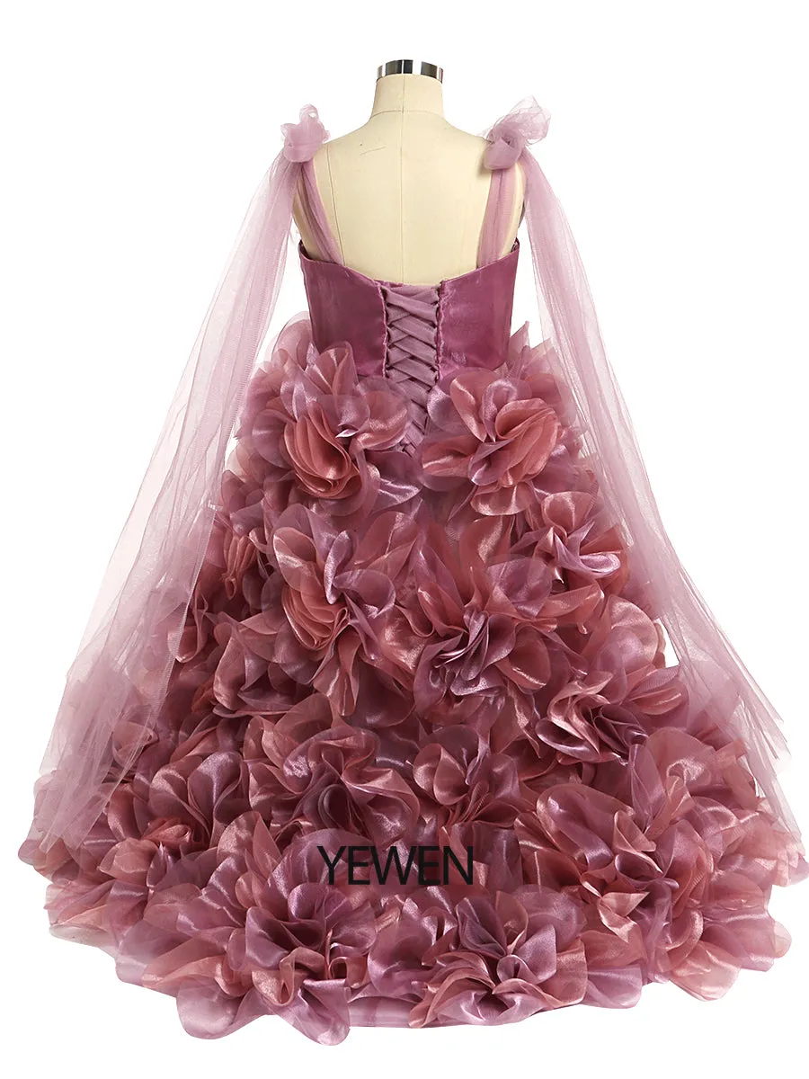 Organza 3D Flower First Communion Dresses for Girls Flower Girl Dresses Princess Party Dress Photo Shooting Dress YW220308-1
