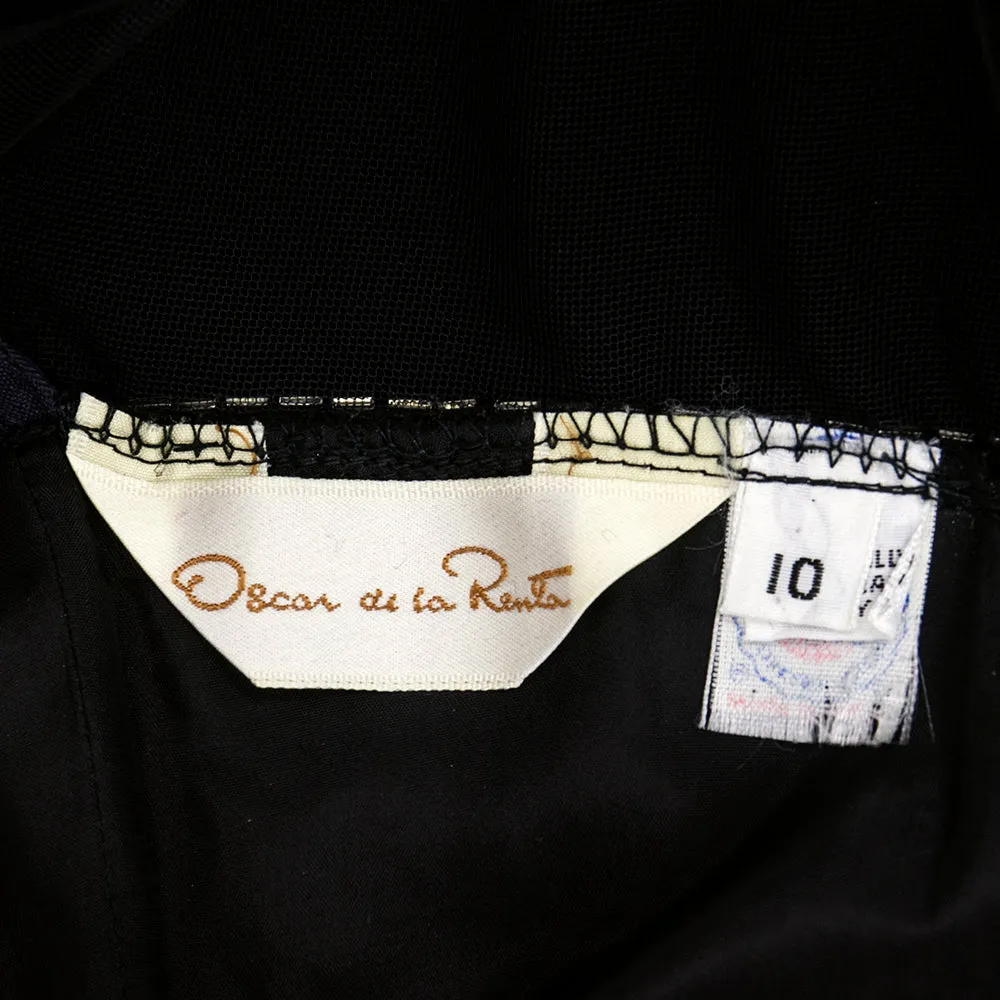 Oscar De La Renta Late 70's Beaded Illusion Bodice Velvet Gown