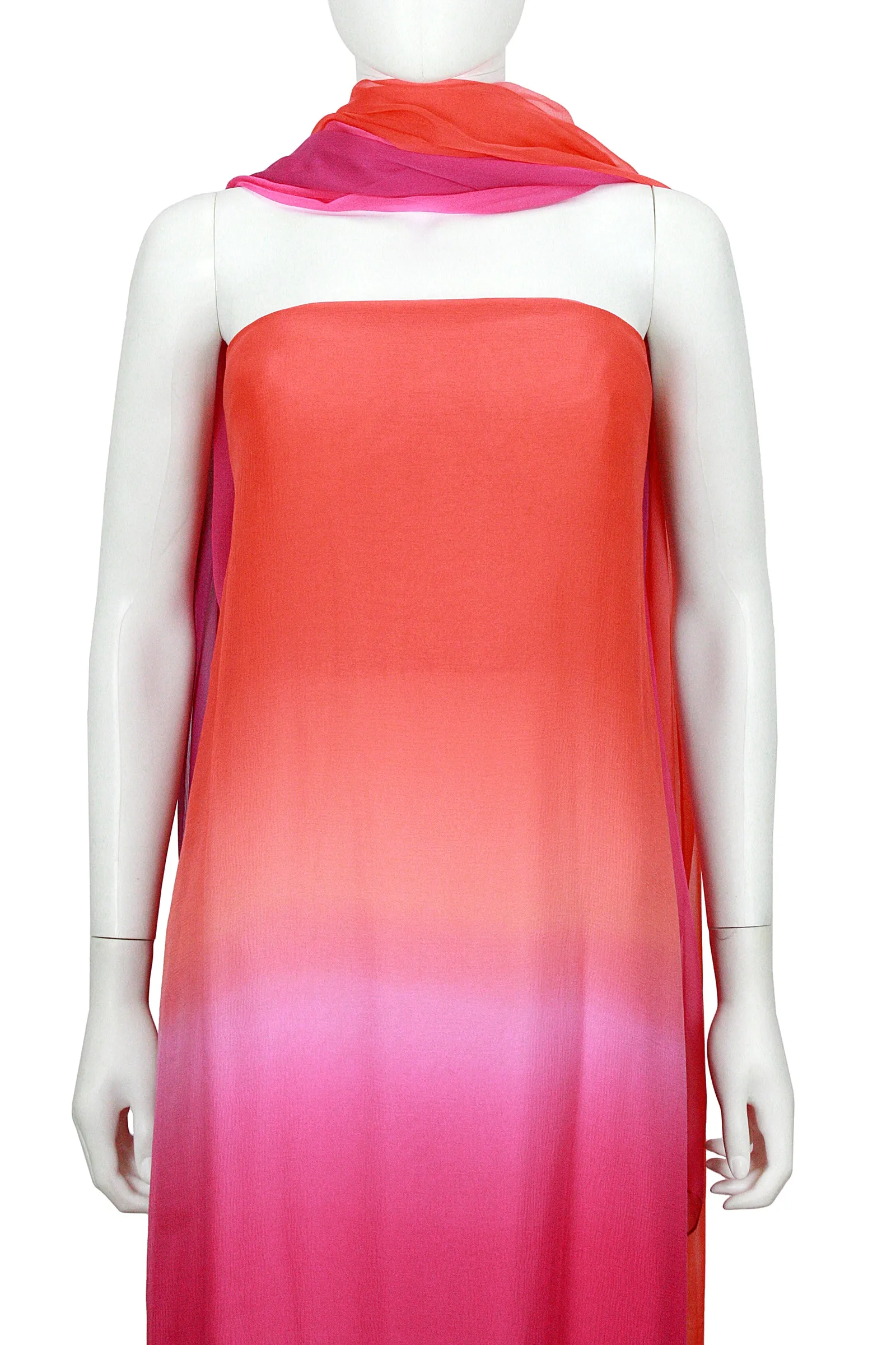 OSCAR DE LA RENTA Orange Raspberry Ombre Chiffon Gown