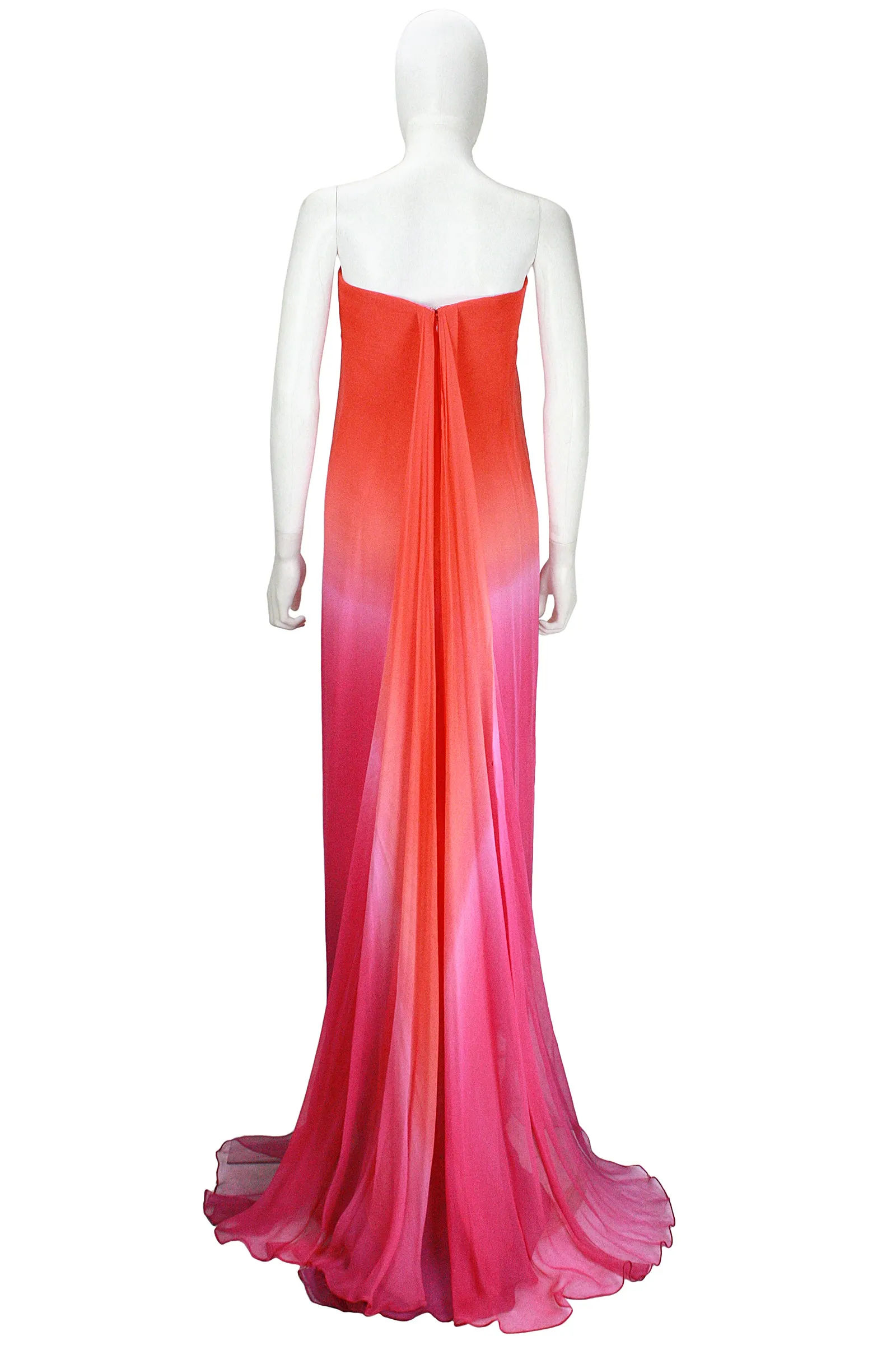 OSCAR DE LA RENTA Orange Raspberry Ombre Chiffon Gown