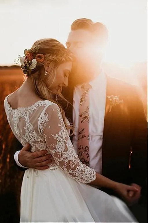 Outdoor Wedding Dress Illusion Lace Chiffon Skirt