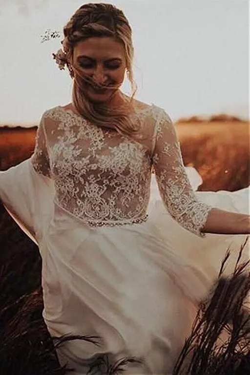 Outdoor Wedding Dress Illusion Lace Chiffon Skirt