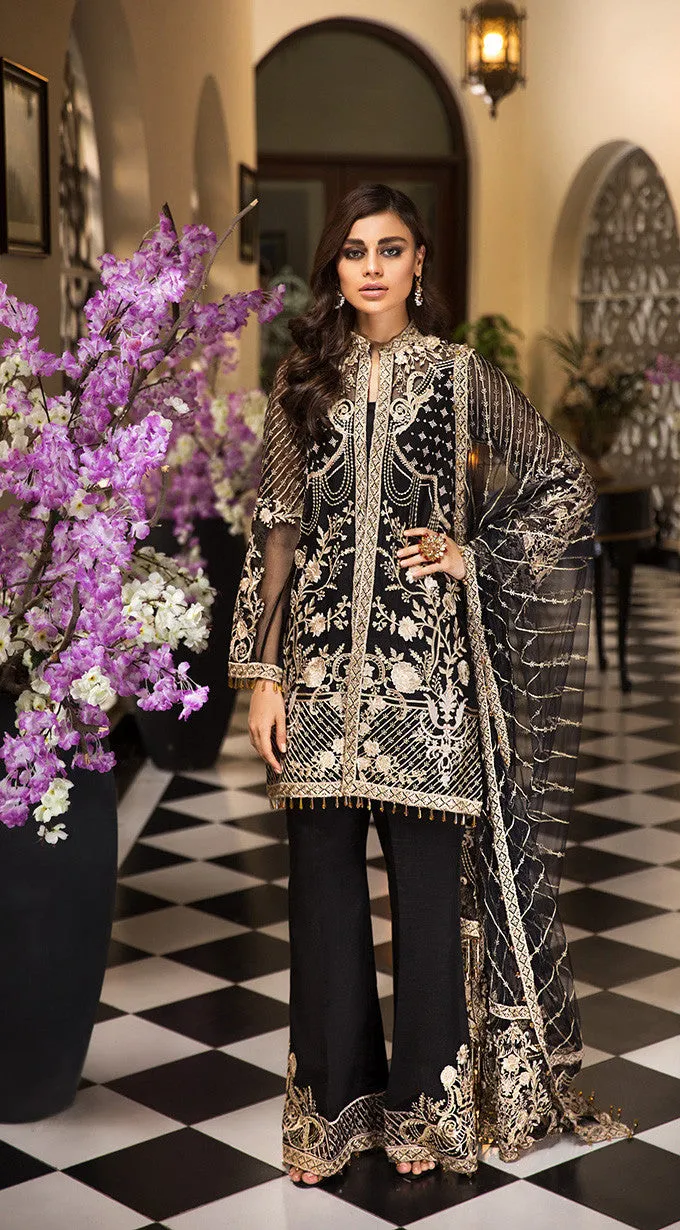 Pakistani black organza dress in elegant black color # P2261