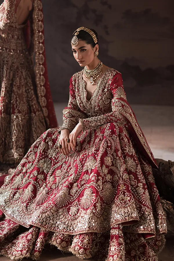 Pakistani Bridal Dress in Farshi Lehenga Gown Style