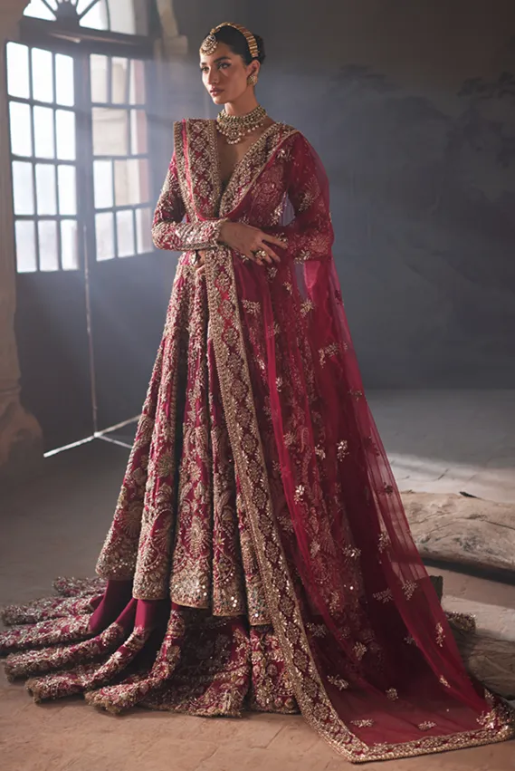 Pakistani Bridal Dress in Farshi Lehenga Gown Style