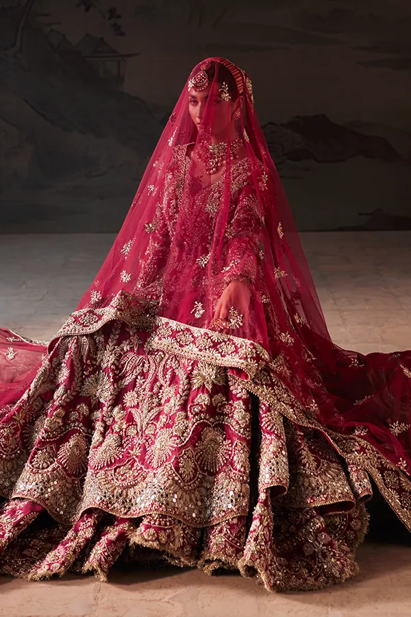 Pakistani Bridal Dress in Farshi Lehenga Gown Style