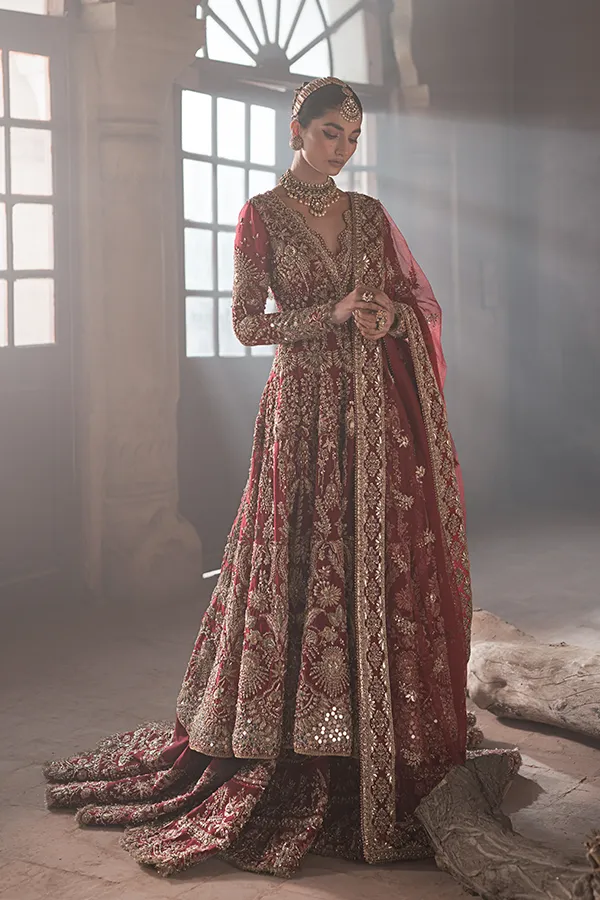 Pakistani Bridal Dress in Farshi Lehenga Gown Style