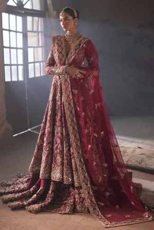 Pakistani Bridal Dress in Farshi Lehenga Gown Style