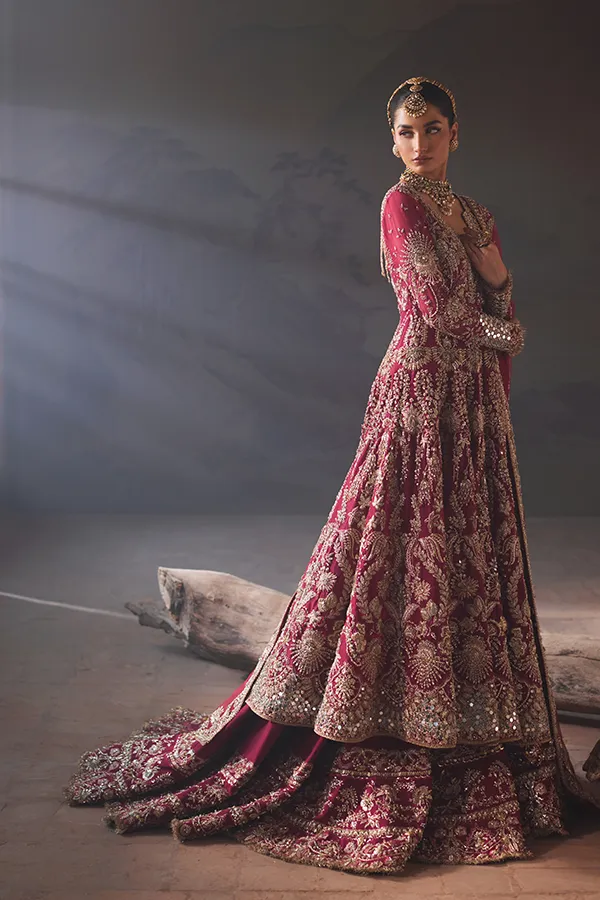 Pakistani Bridal Dress in Farshi Lehenga Gown Style
