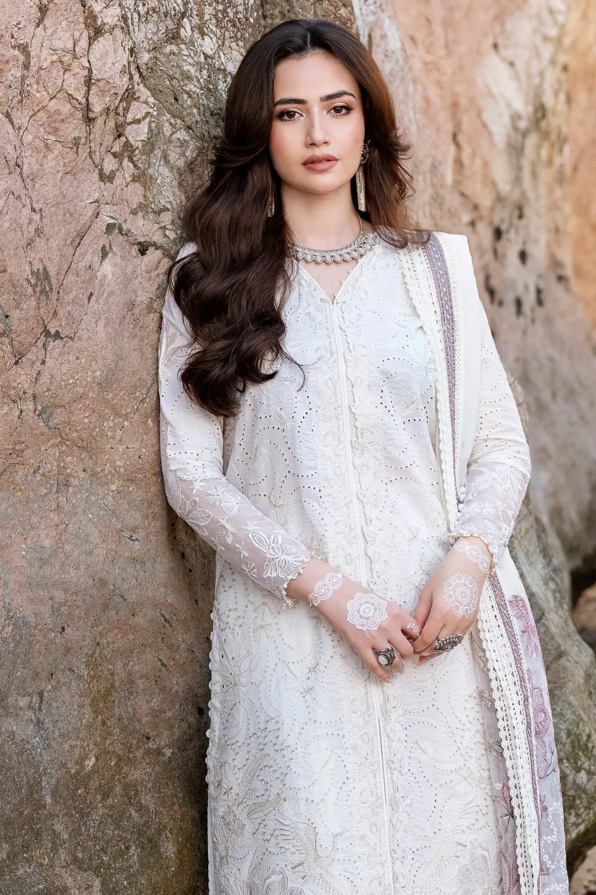 Pakistani Eid Dress in White Lawn Kameez Trouser Style