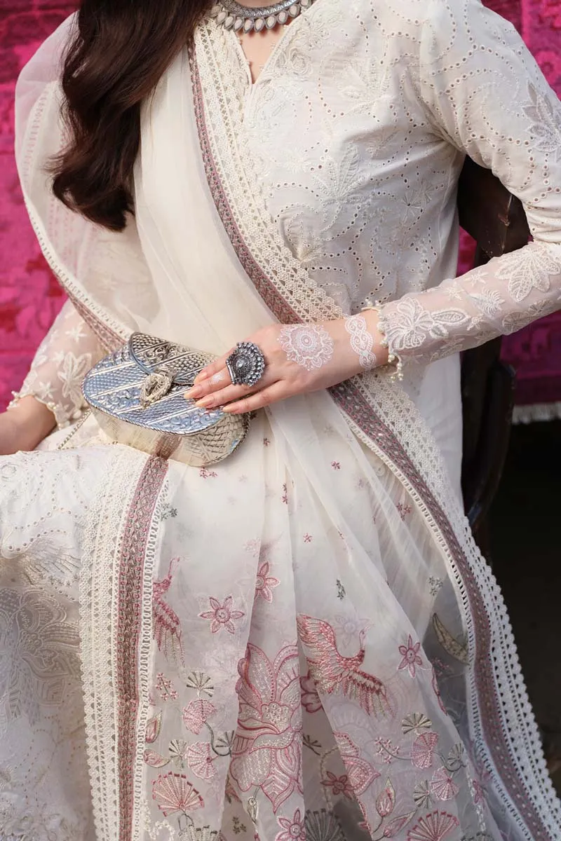 Pakistani Eid Dress in White Lawn Kameez Trouser Style