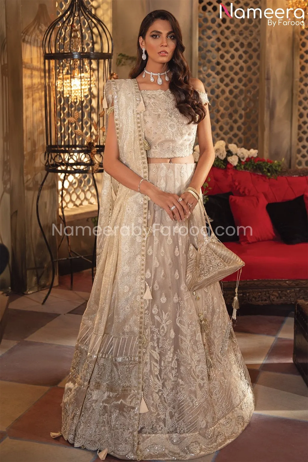 Pakistani Lehenga Choli In White Color 2021 #PF195