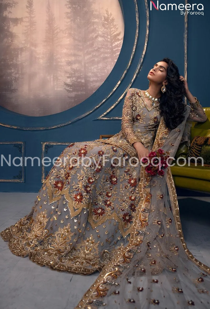 Pakistani Lehenga Kurti for Wedding in Gray Color #BB112