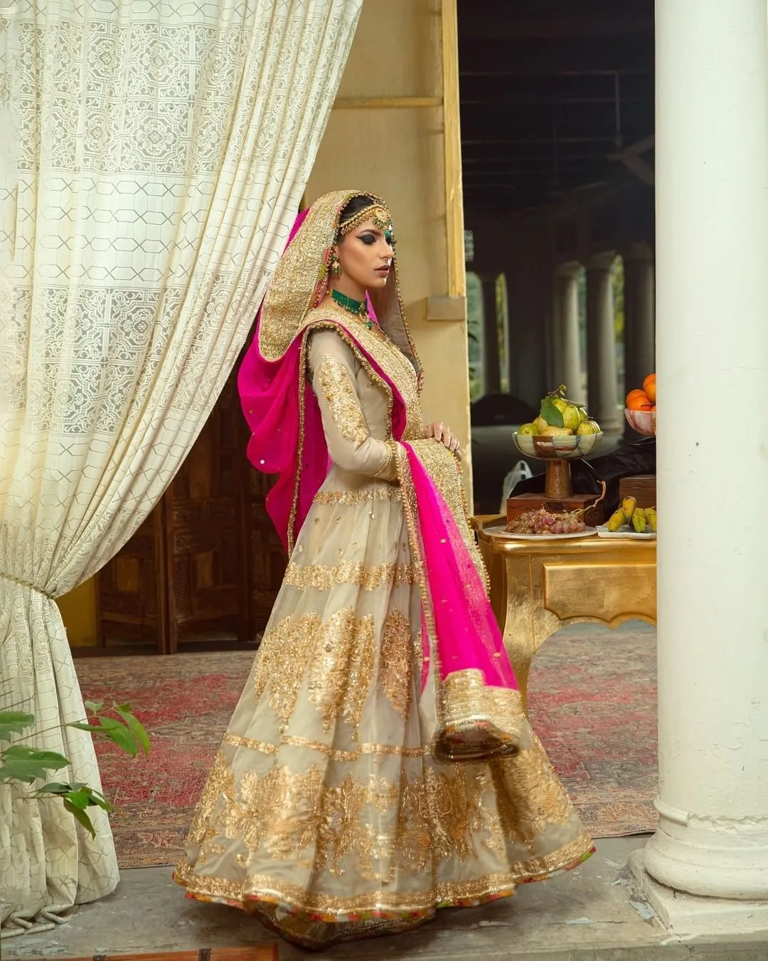Pakistani Off White Pishwas Frock with Sharara Dress