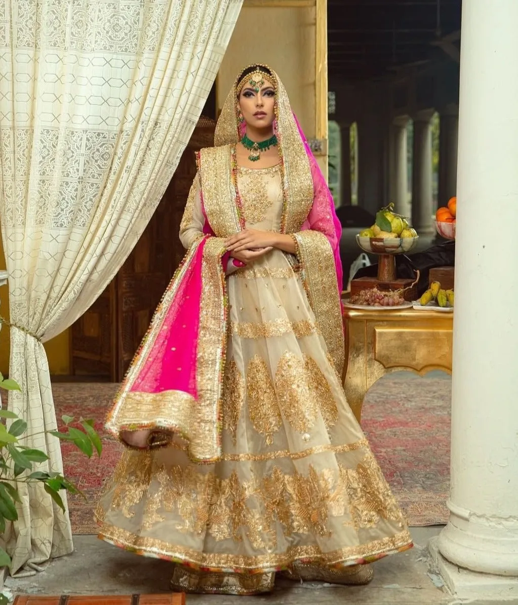 Pakistani Off White Pishwas Frock with Sharara Dress