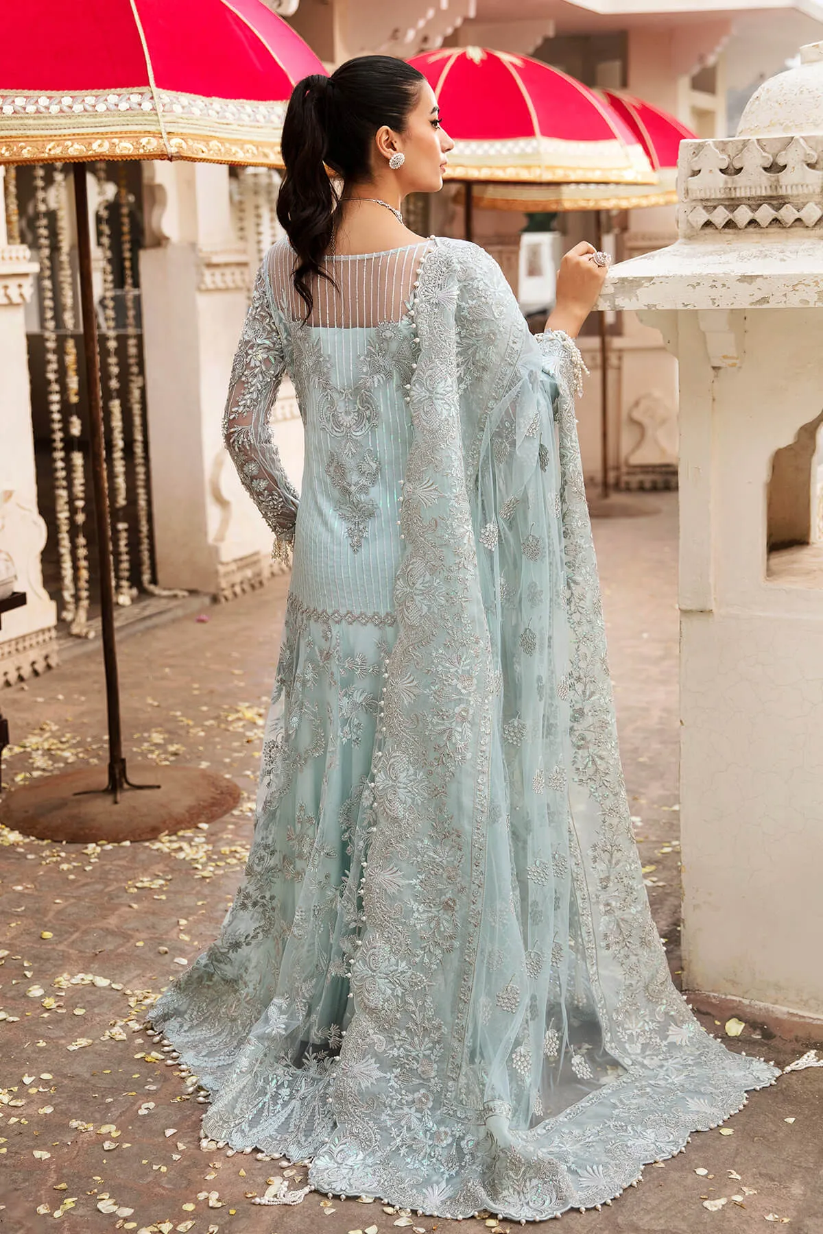 Pakistani Wedding Dress in Blue Gown and Dupatta Style