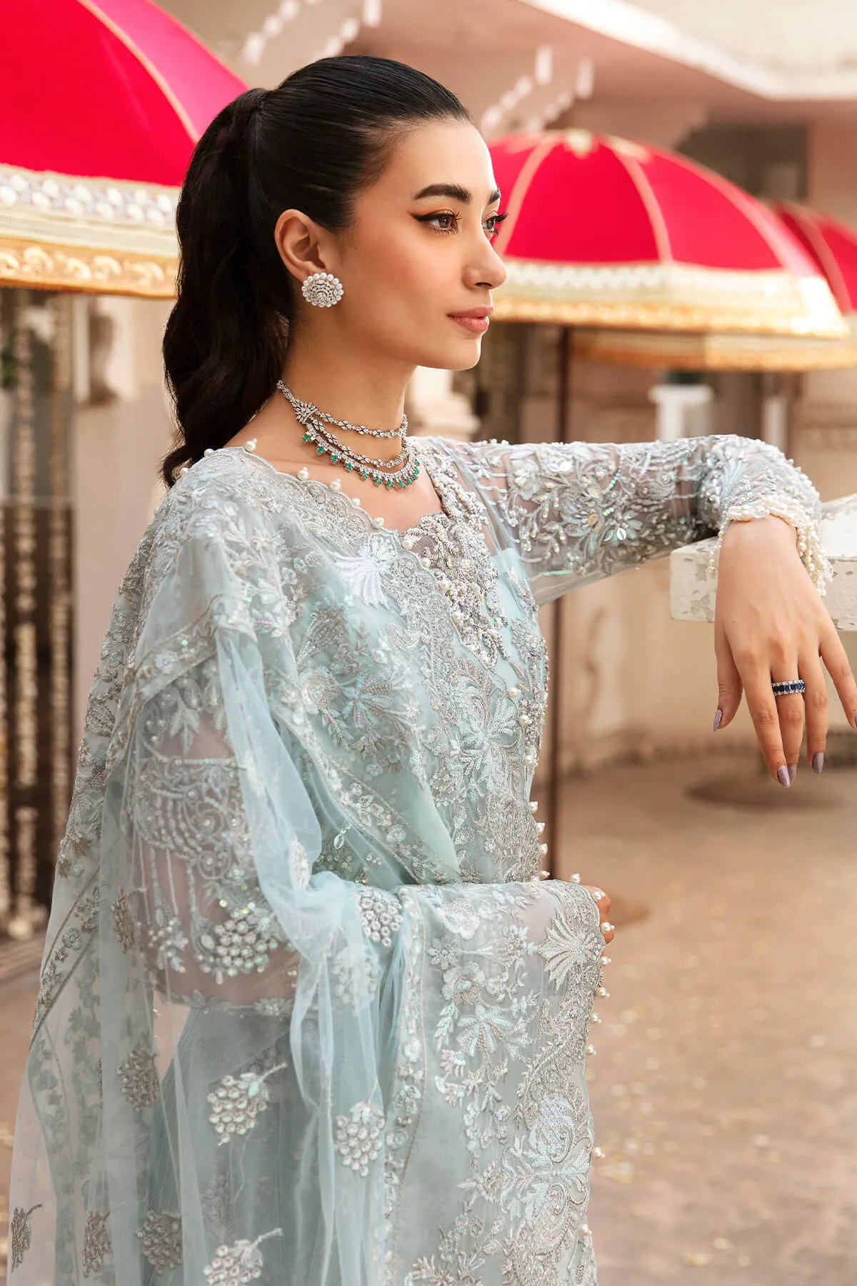 Pakistani Wedding Dress in Blue Gown and Dupatta Style