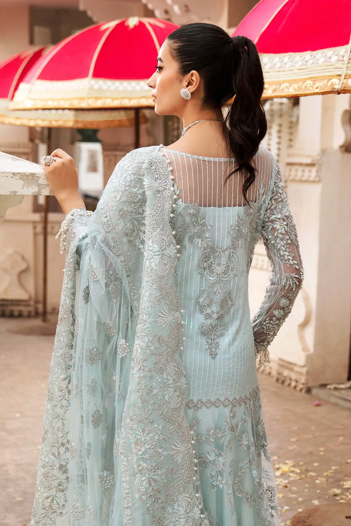 Pakistani Wedding Dress in Blue Gown and Dupatta Style