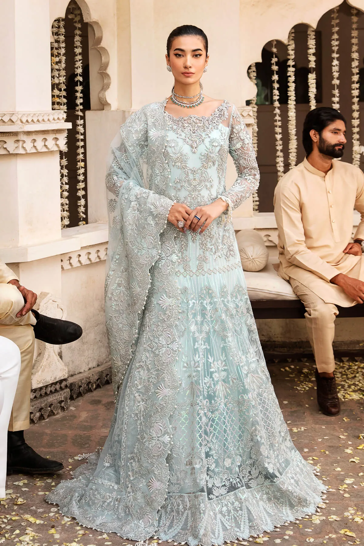 Pakistani Wedding Dress in Blue Gown and Dupatta Style