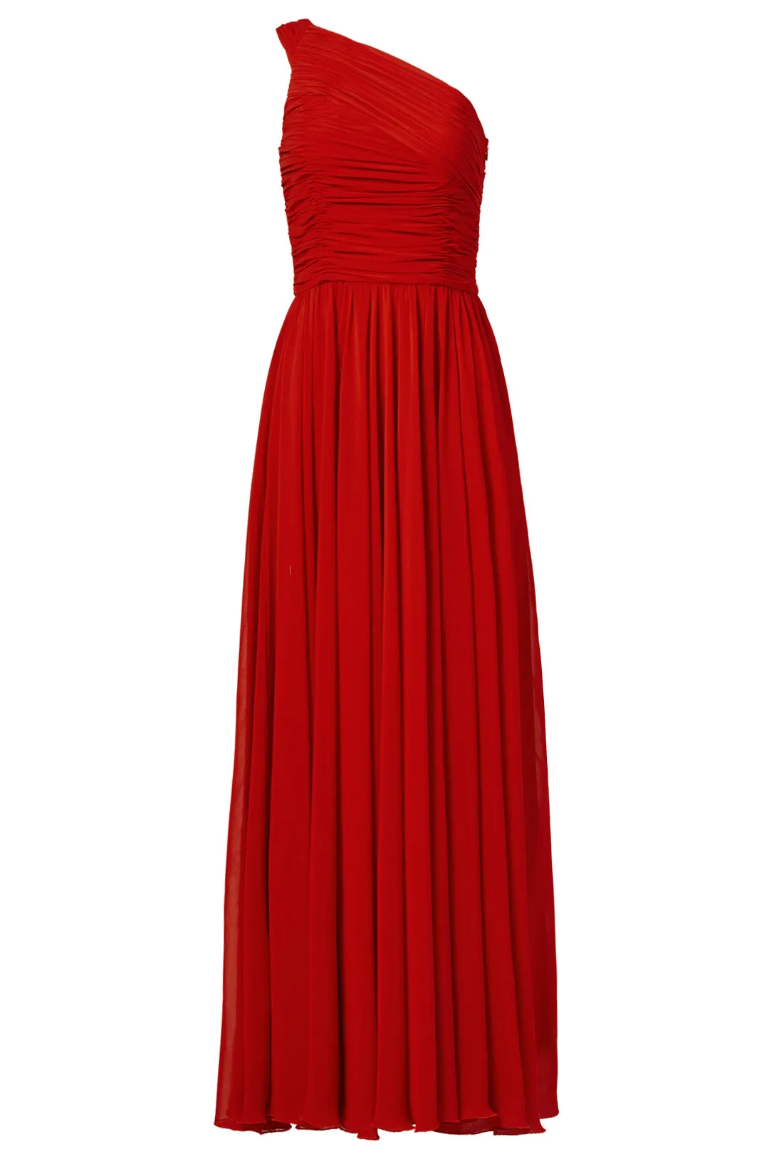 Pleated Single-shoulder Red Prom Gown with High Thigh Slit