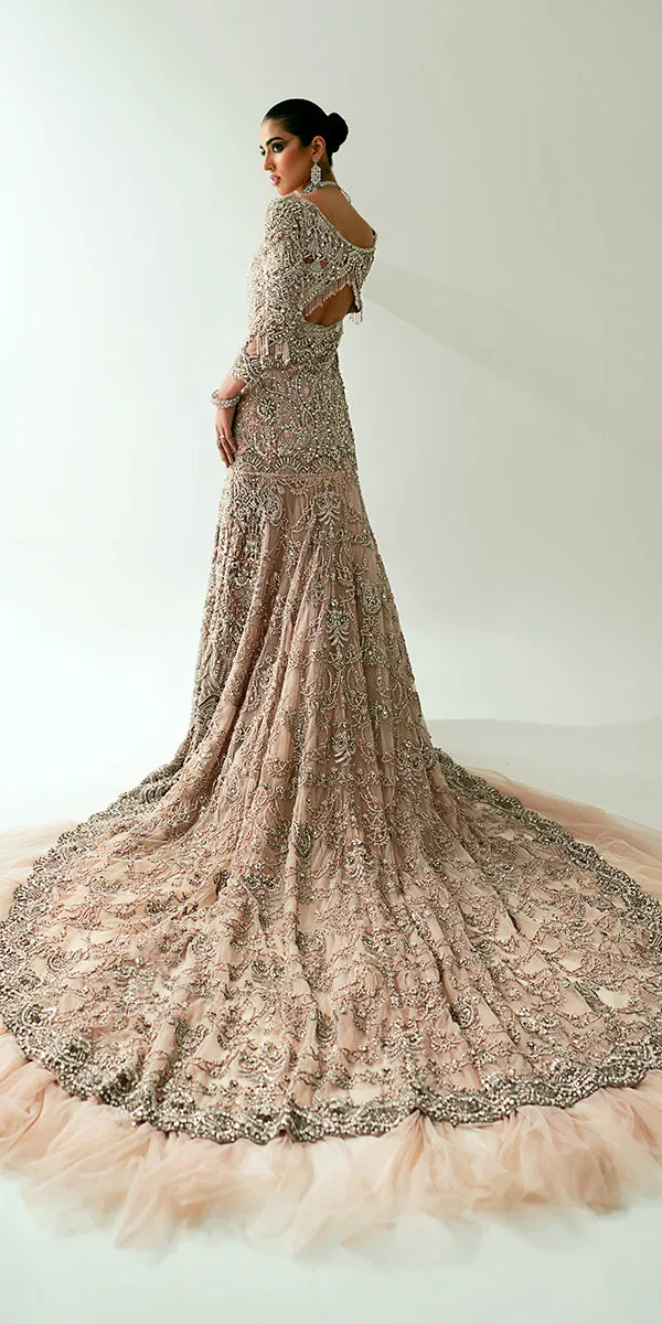 Powder Pink Pakistani Bridal Dress in Royal Gown Style