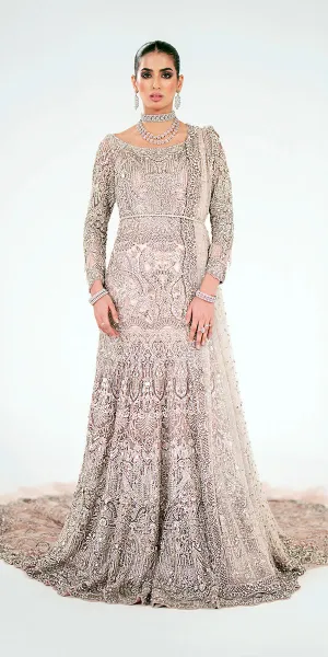 Powder Pink Pakistani Bridal Dress in Royal Gown Style