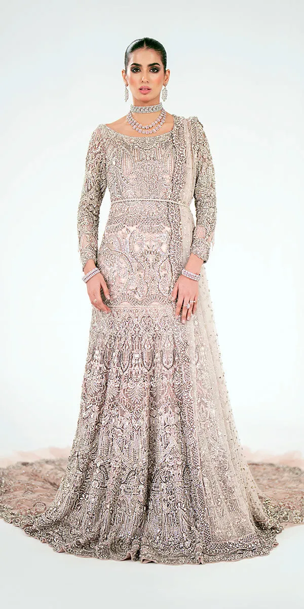 Powder Pink Pakistani Bridal Dress in Royal Gown Style