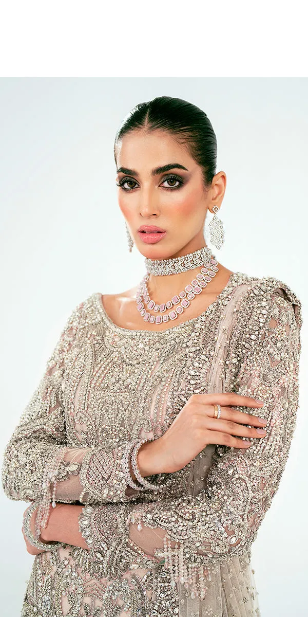Powder Pink Pakistani Bridal Dress in Royal Gown Style