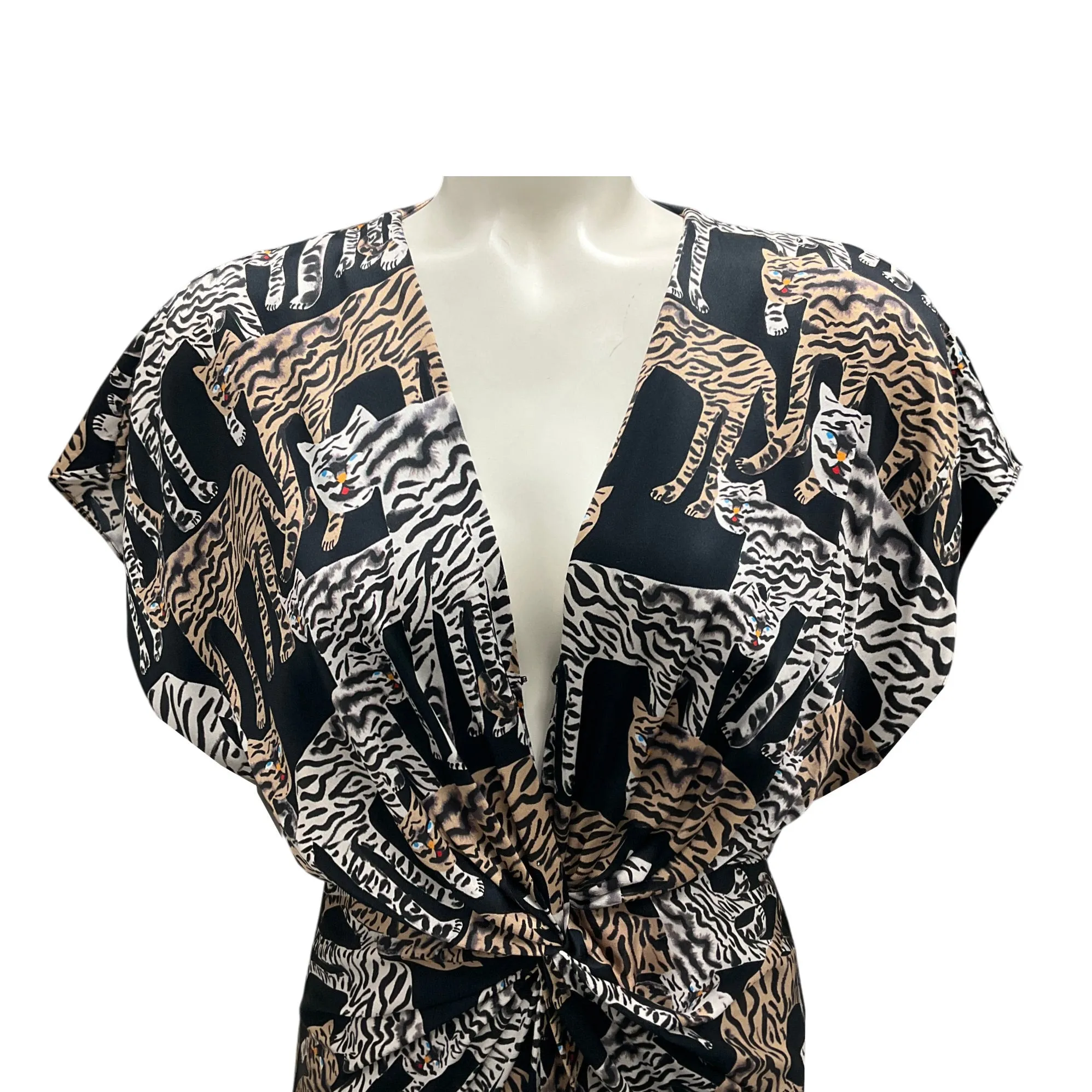 Prabal Gurung Black Multi Tiger Print Silk Maxi Dress
