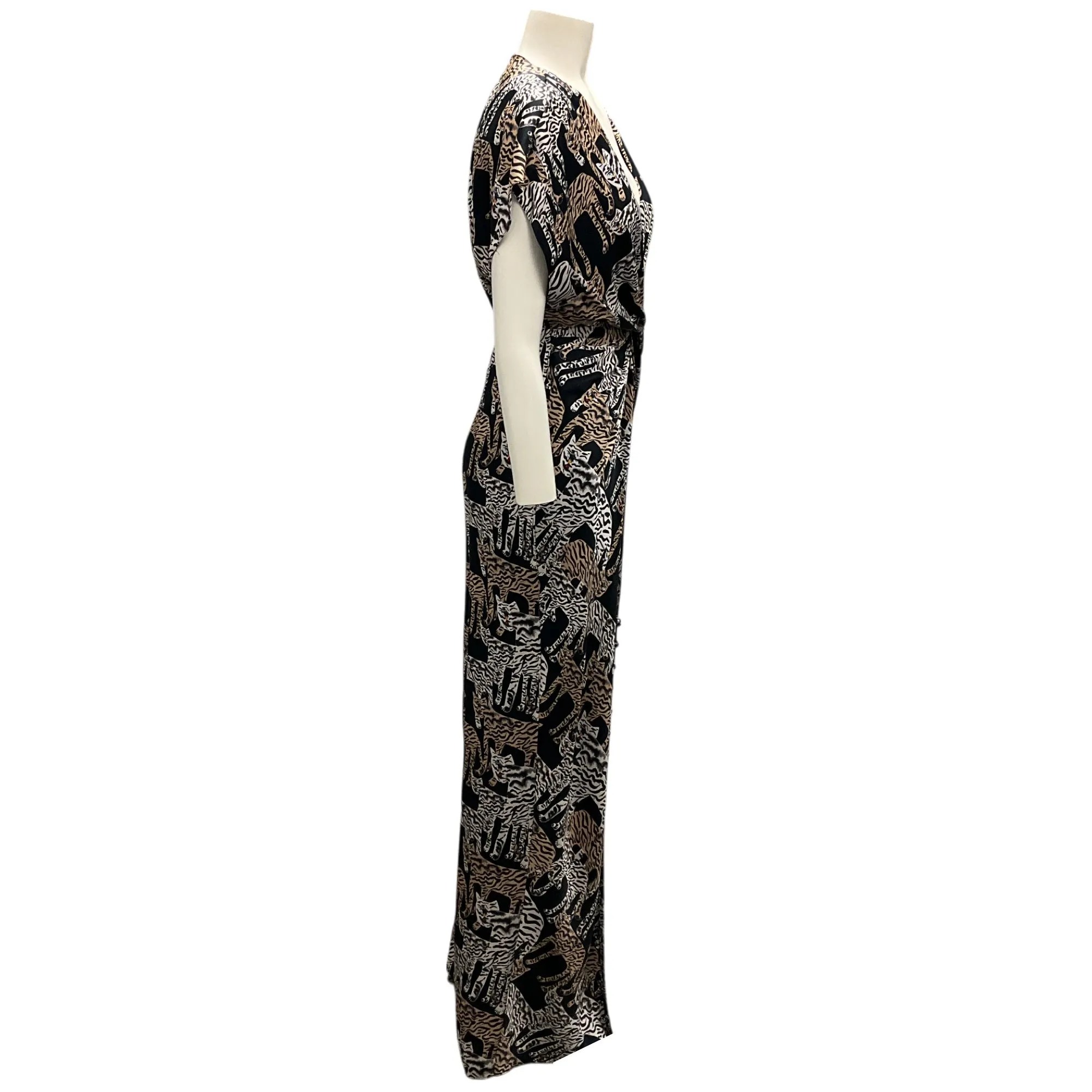 Prabal Gurung Black Multi Tiger Print Silk Maxi Dress