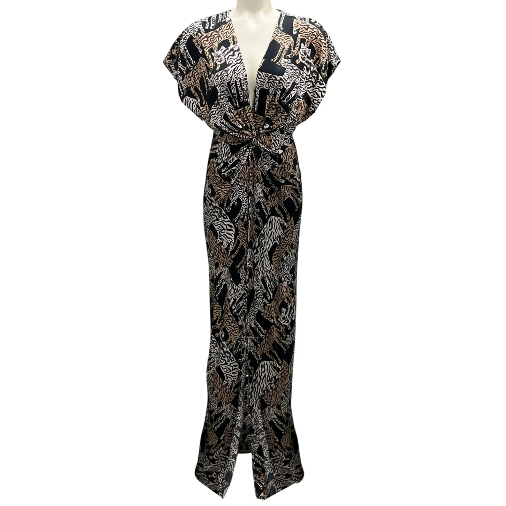 Prabal Gurung Black Multi Tiger Print Silk Maxi Dress