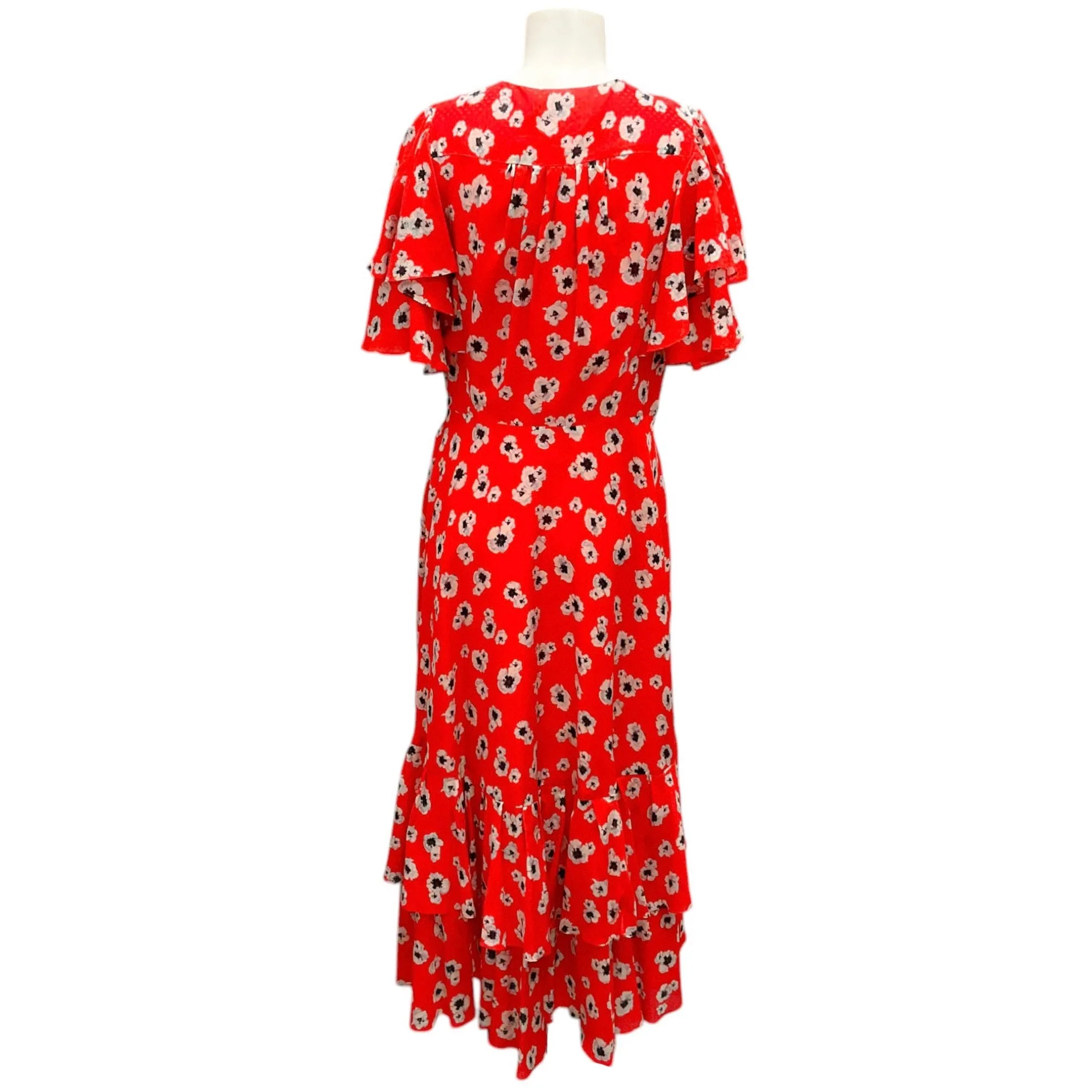 Prabal Gurung Poppy Multi Floral-Print Twisted Flutter-Sleeve Midi Dress