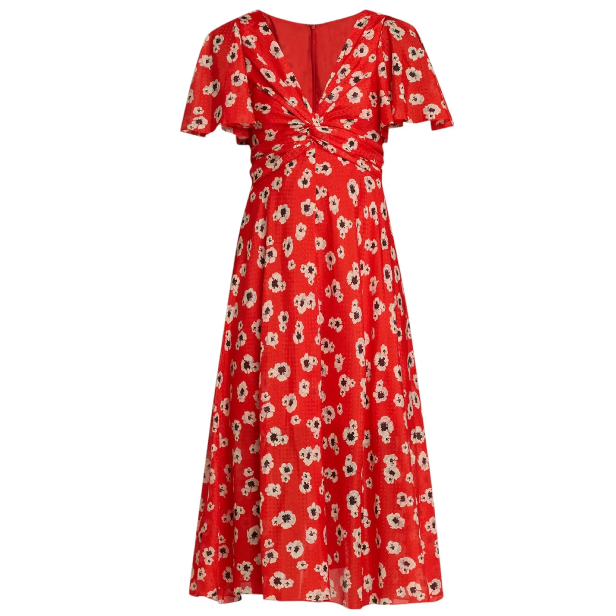 Prabal Gurung Poppy Multi Floral-Print Twisted Flutter-Sleeve Midi Dress