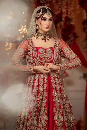Premium Red Embroidered Dreamy Pakistani Bridal Pishwas Lehenga