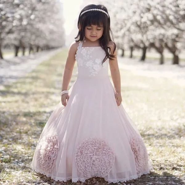 Pretty Ball Gown Halter Blush Pink Flower Girl Dresses with Bow Knot, QB0097