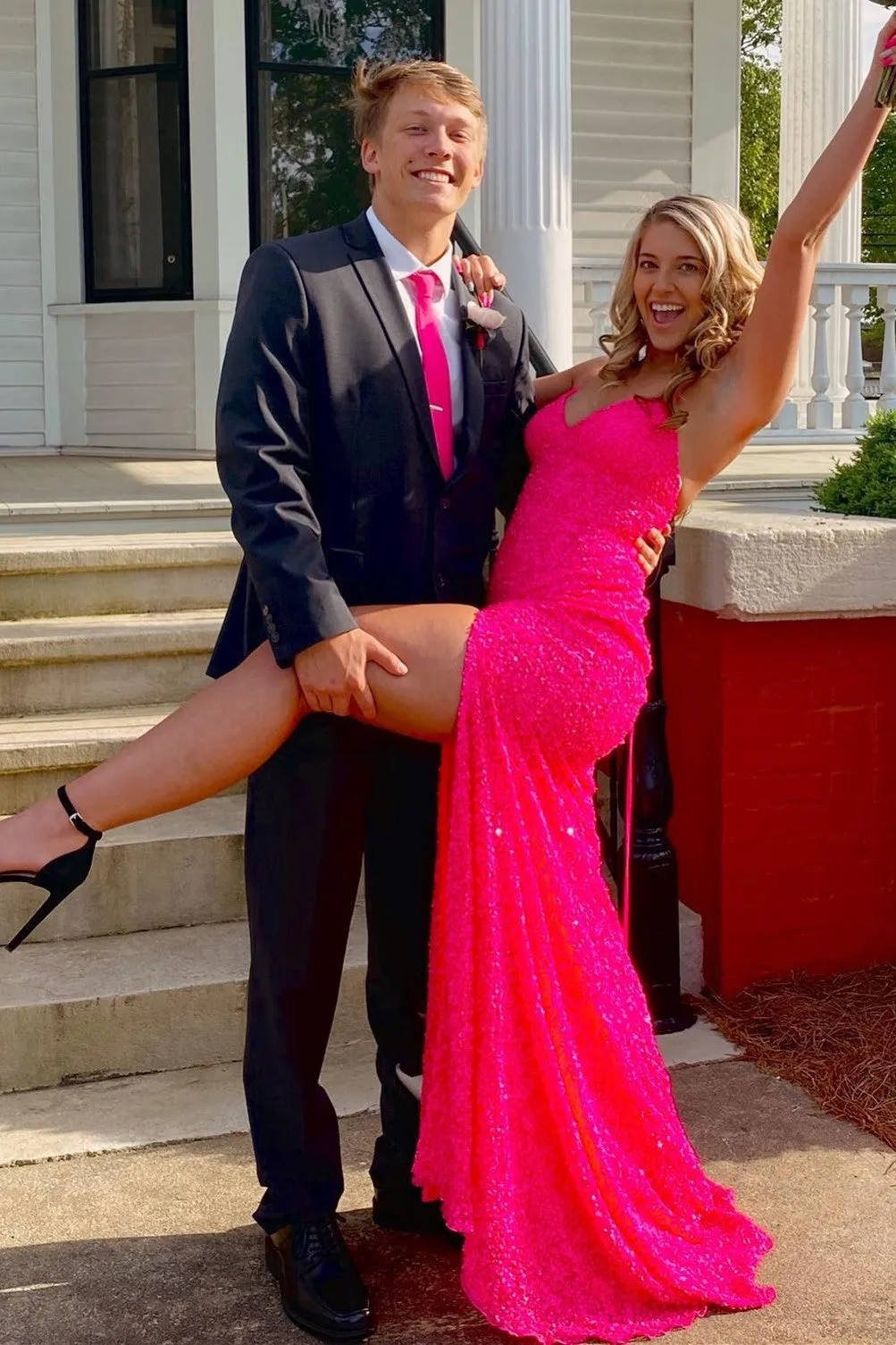 Purple Sequins Mermaid Prom Dress Slit Long Evening Gown Sleeveless