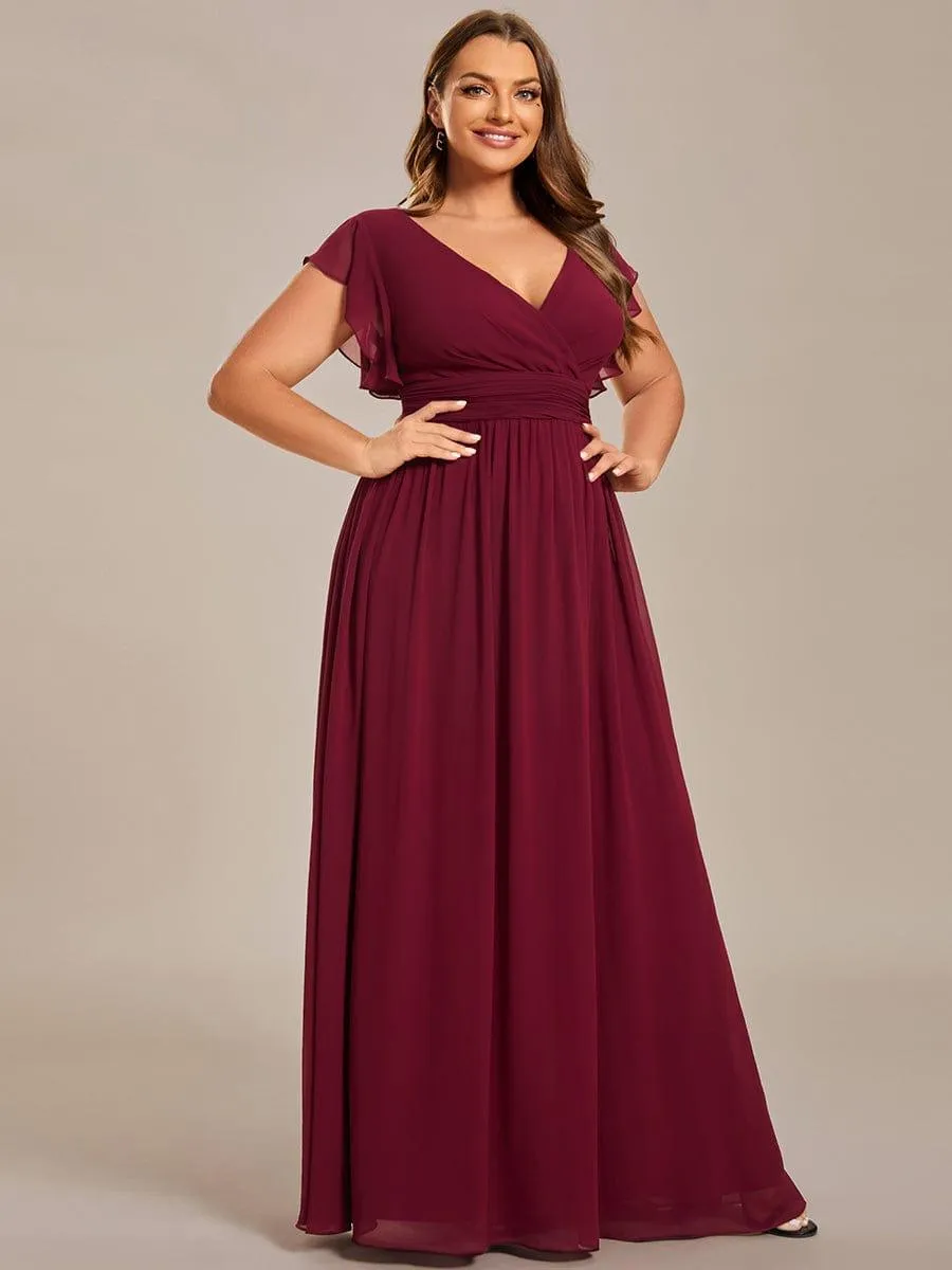 Robe de demoiselle d'honneur en mousseline de soie à manches plissées grande taille
