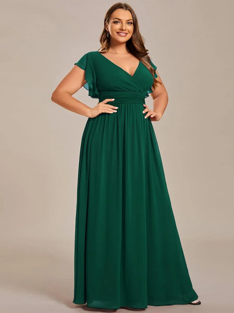 Robe de demoiselle d'honneur en mousseline de soie à manches plissées grande taille