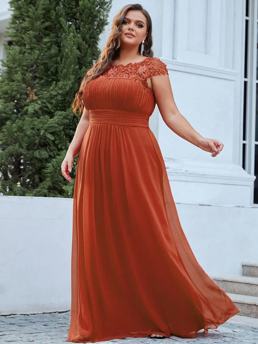 Robe demoiselle d'honneur en mousseline à manches courtes flatteuses