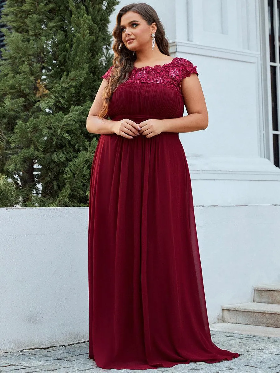 Robe demoiselle d'honneur en mousseline à manches courtes flatteuses