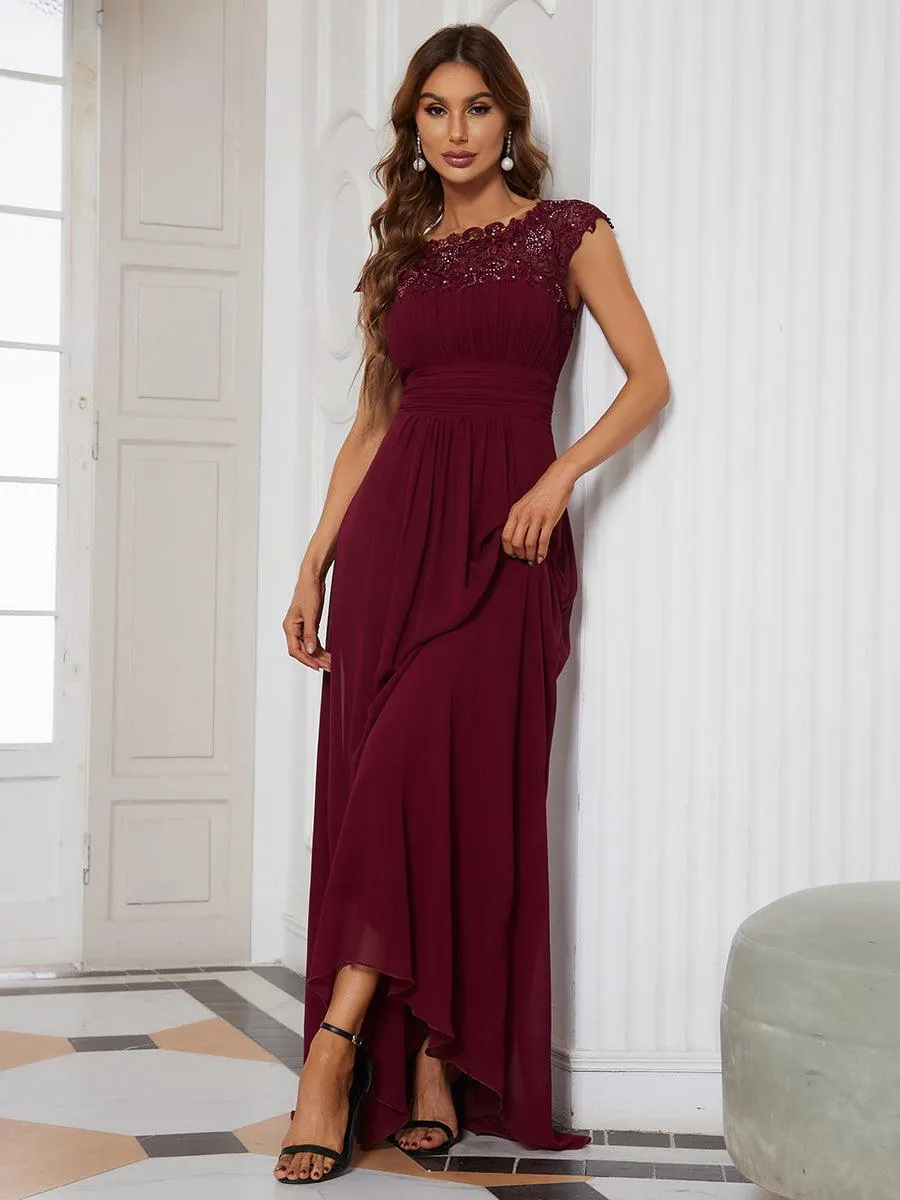 Robe demoiselle d'honneur en mousseline à manches courtes flatteuses