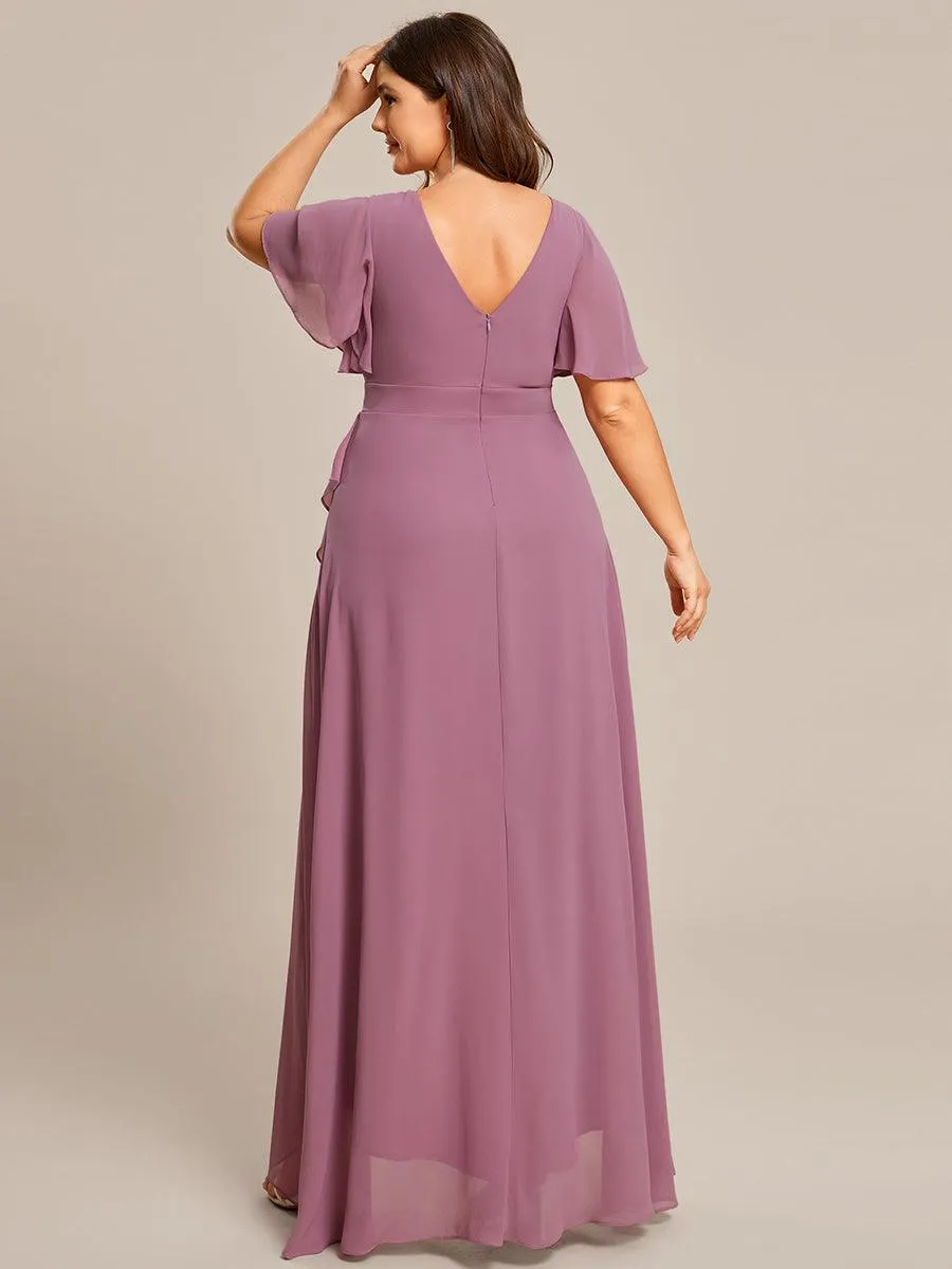 Robe demoiselle d'honneur Mousseline Ourlet en feuille de lotus Charmante