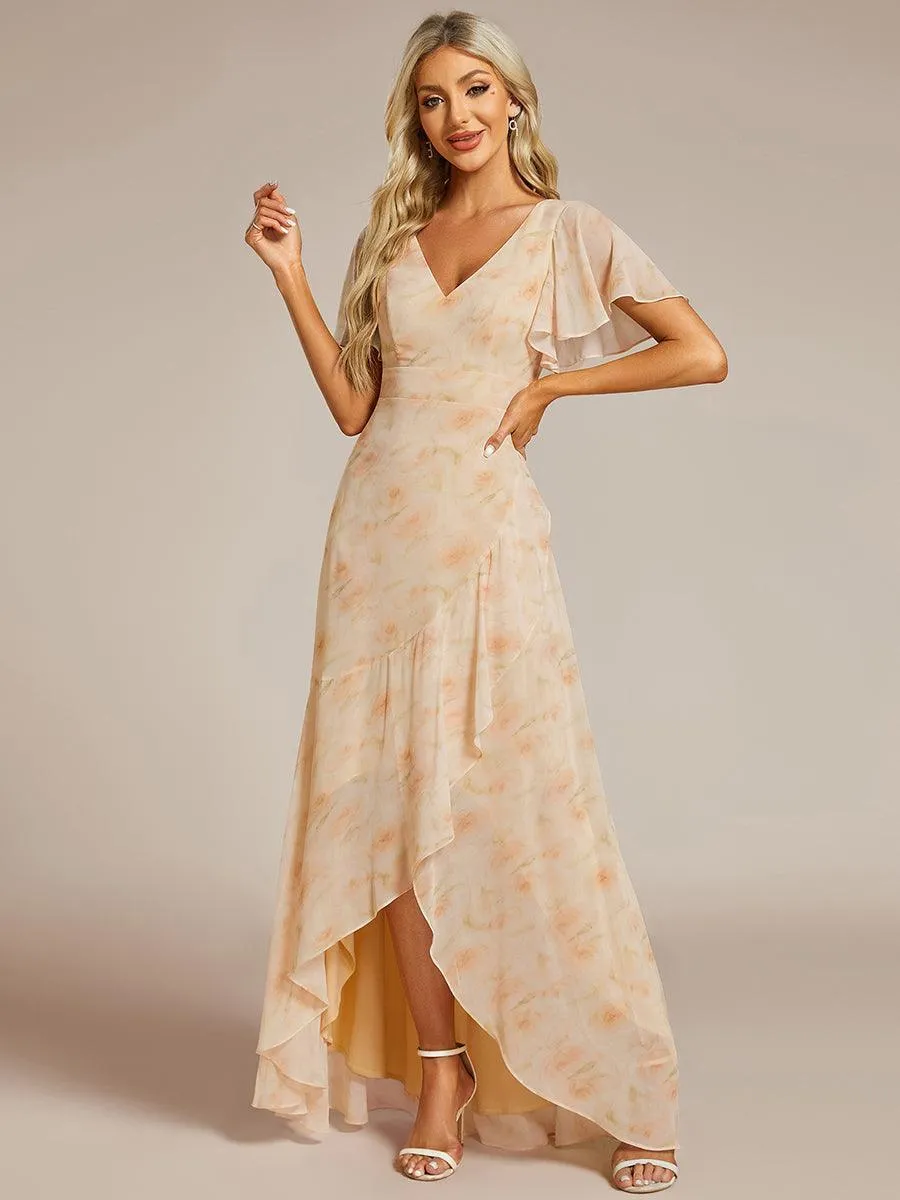 Robe demoiselle d'honneur Mousseline Ourlet en feuille de lotus Charmante