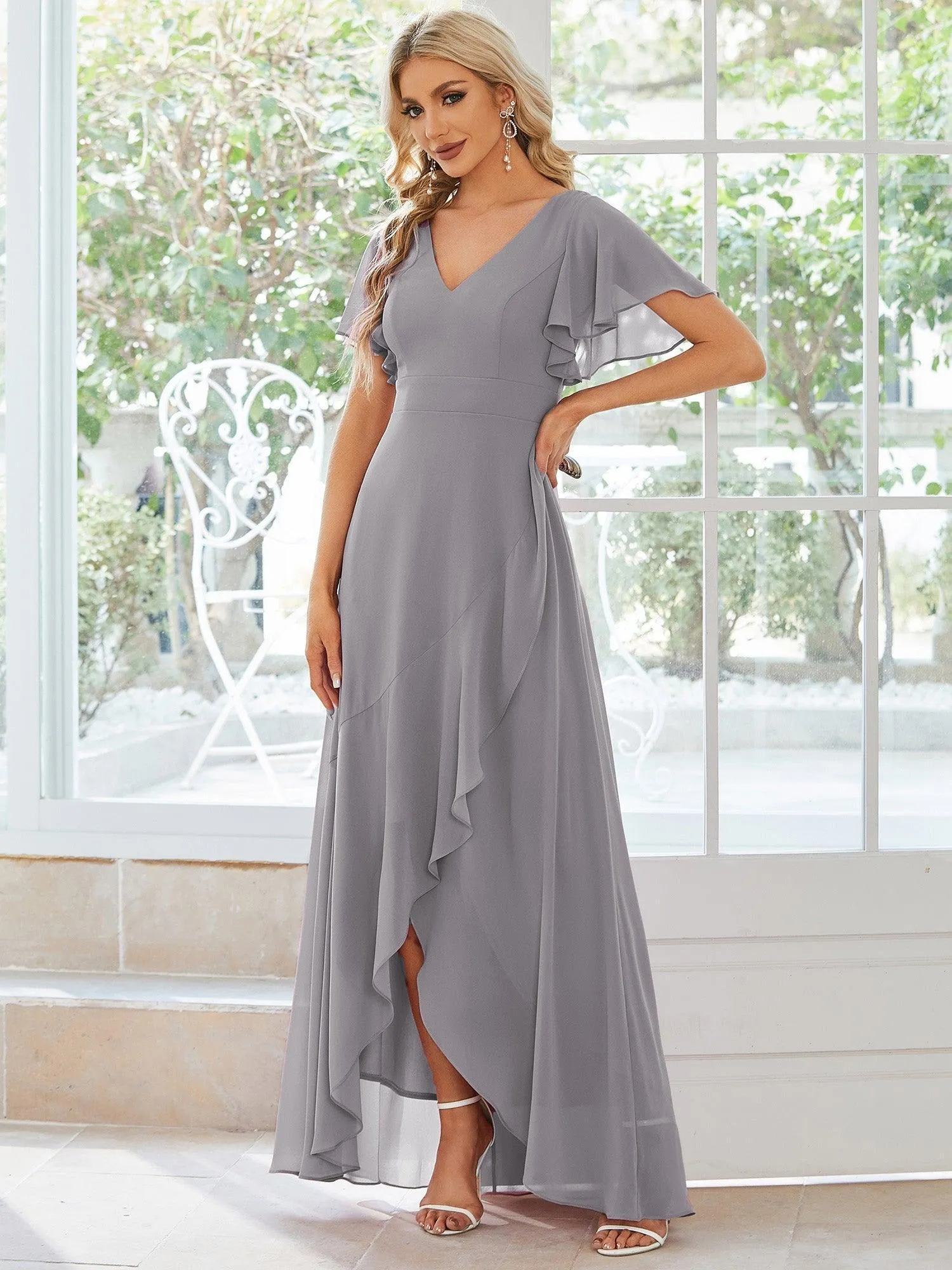 Robe demoiselle d'honneur Mousseline Ourlet en feuille de lotus Charmante